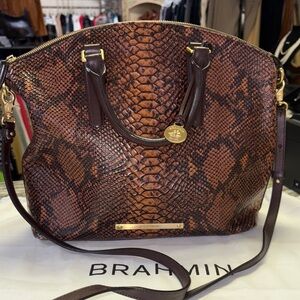 Brahmin Tan and Brown Snake Print Shoulder Bag